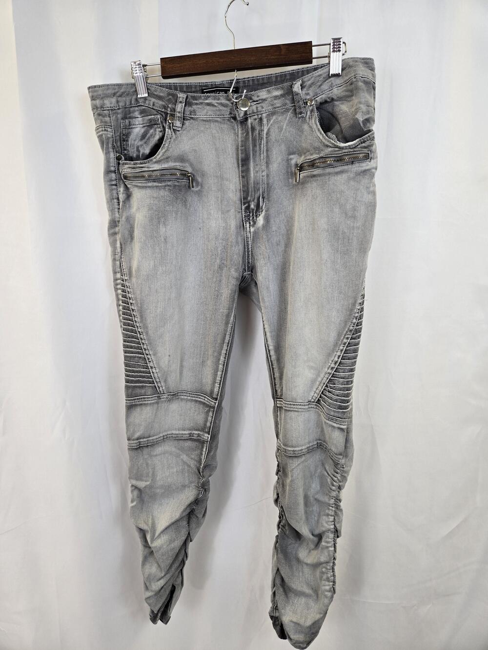 American Bazi Jeans Womens 1X Plus Gray Moto Skinny Zip Pocket Ruched Denim